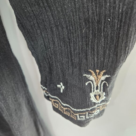 Caslon Black Embroidered Boho Peasant Tassels Tunic Midi Dress Large - Picture 5 of 13